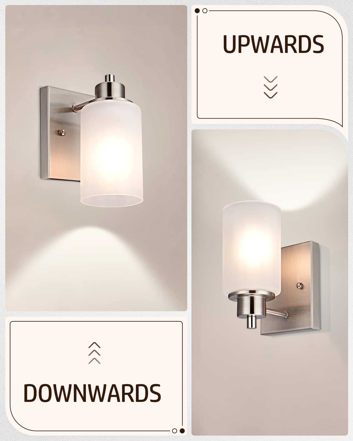 2 Pack Modern Bath Vanity Light Fixture 1-Light, Indoor Bathroom Wall Sconces For Living Room, Porch, Bedside, Brushed Nickel Fi