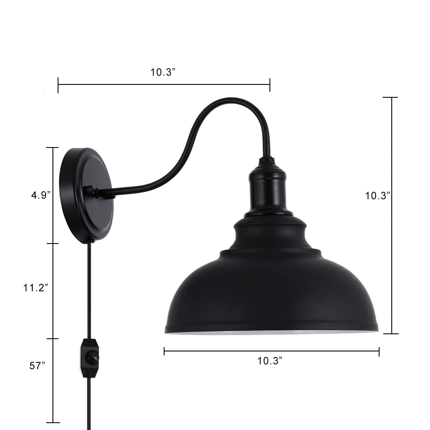 Larkar Dimmable Vintage Wall Lamp Black Industrial Vintage Farmhouse Wall Sconce Lighting Gooseneck Wall Light Fixture with Plug