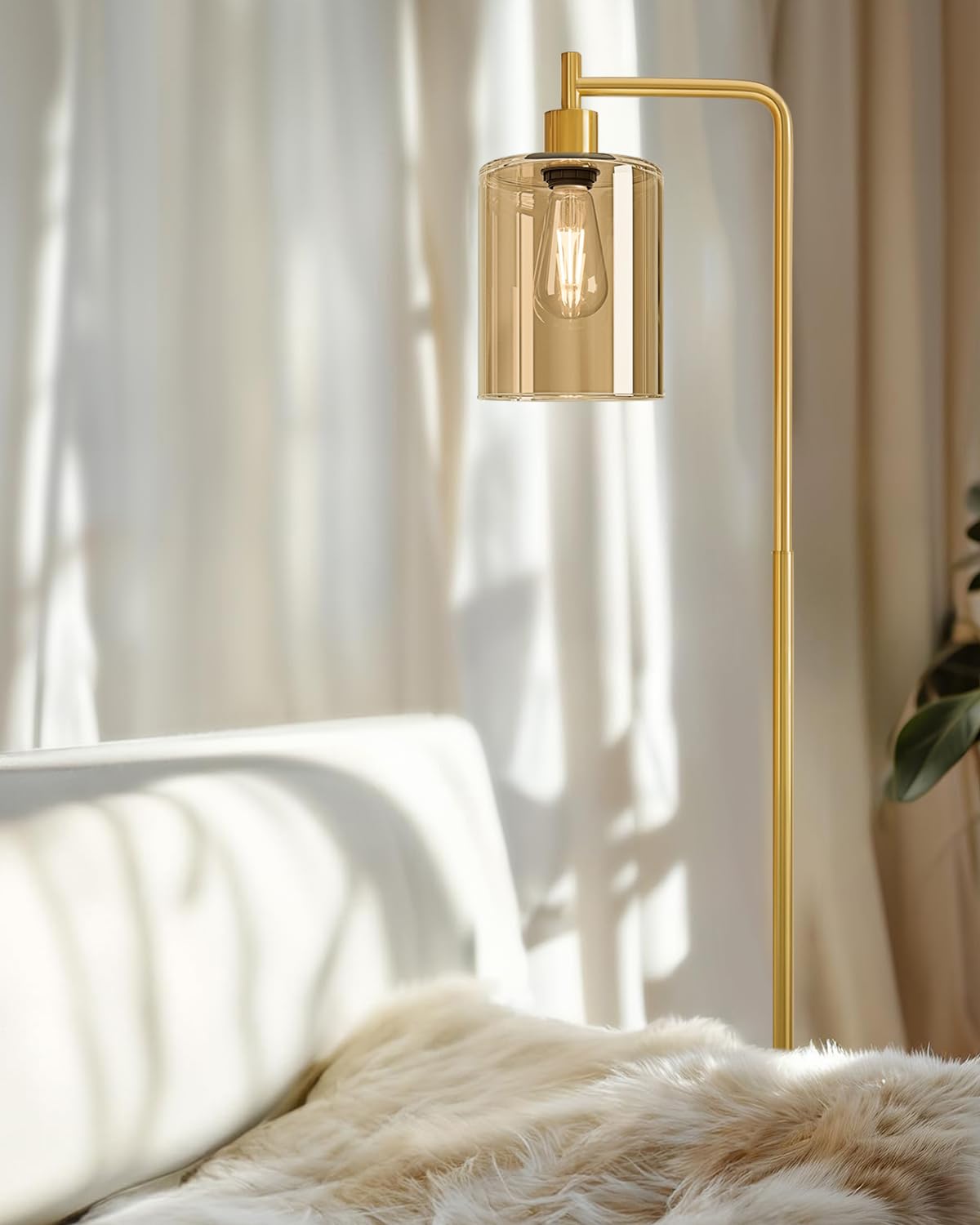 Oneach Floor Lamp, Gold Glass Shade, Industrial Design, Model OYS-A03-F1035GD-AM, Modern 66.5in  Tall Lamp for Living Room and Office
