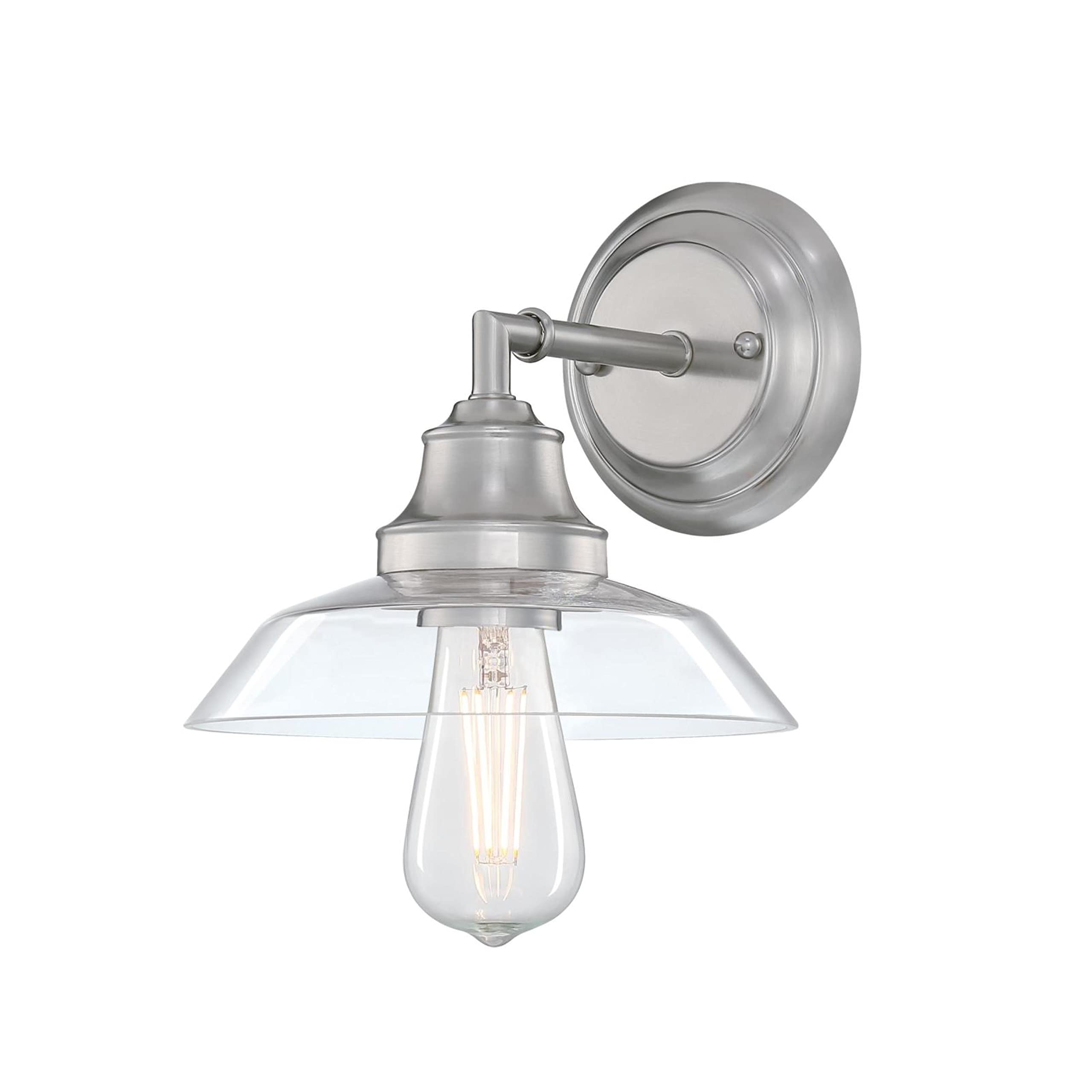 Westinghouse 6129100 Iron Hill Vintage-Style One Light Wall Fixture, Brushed Nickel Finish, Clear Glass