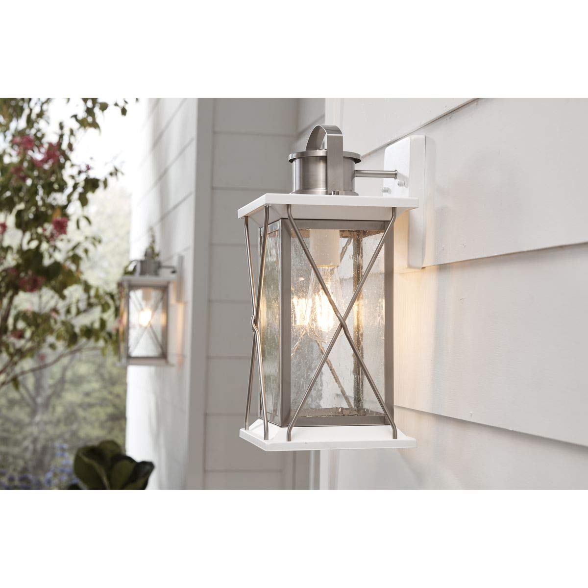 Progress Lighting Barlowe 1-Light Outdoor Wall Lantern, Stainless Steel, Clear Seeded Glass, Gray, Model P560157-135