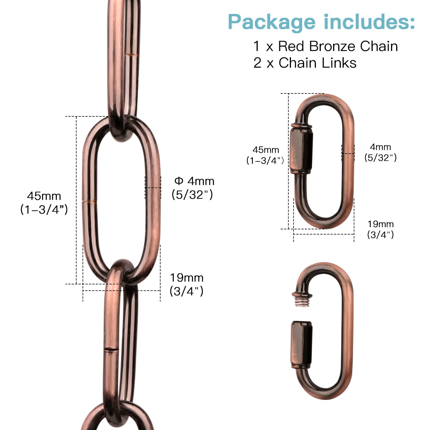 Helunsi Red Bronze Chandelier Chain, 6ft Heavy Duty Metal Fixture Extension, Iron with Connection Locks
