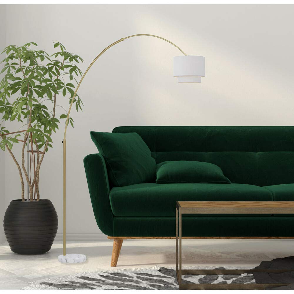 AF Lighting Orb Adjustable Plug-in Floor Lamp with Online Foot Switch, Marble Base and Brushed Gold Metal Globe Shade for Home o