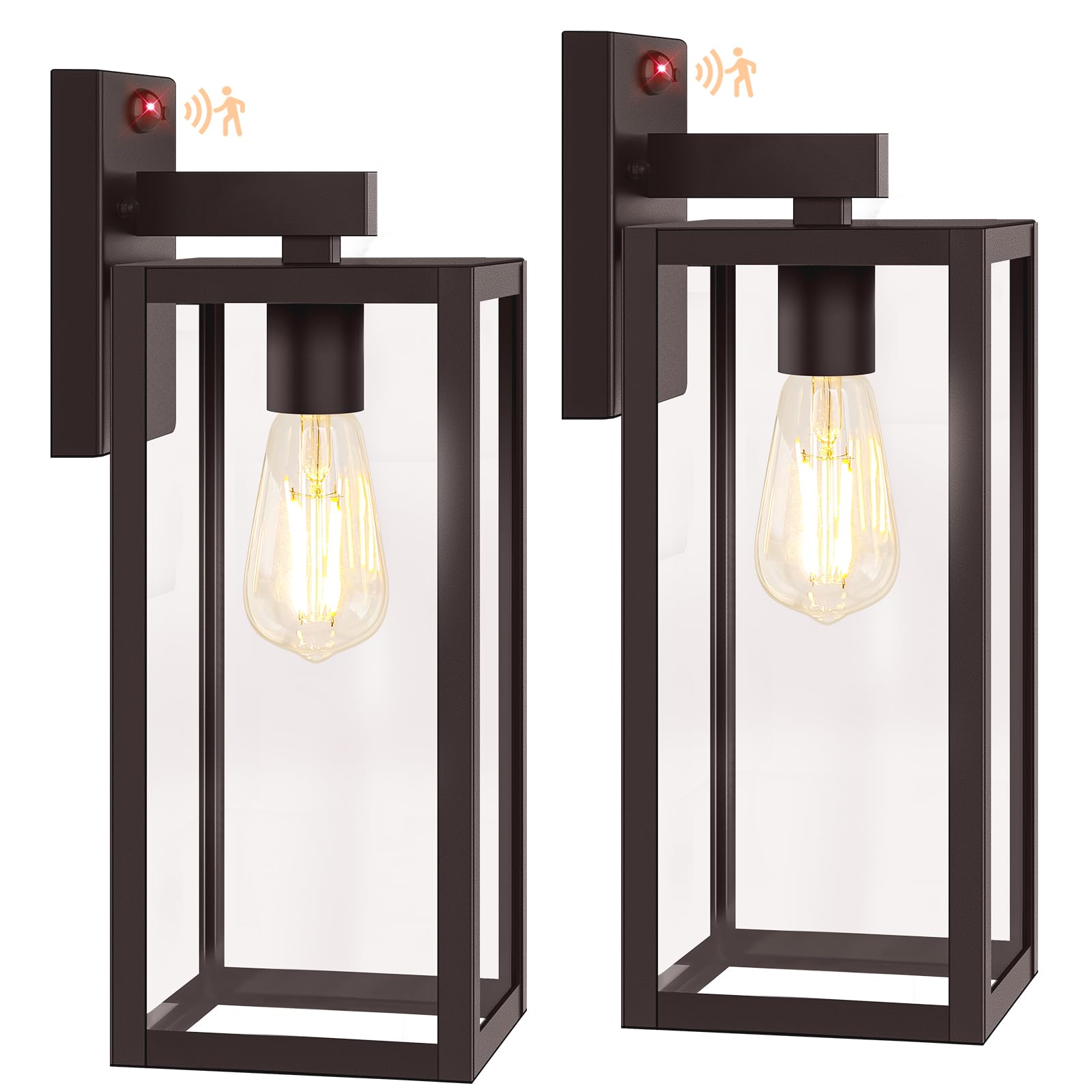 Beslowe Upgraded Motion Sensor Outdoor Wall Lights  15  Dusk To Dawn Porch Lights Outdoor Wall Sconce Lanterns  3 Lighting Modes Exterior Lighting Fixtures  Brown Outside Lights For House  2-Pack