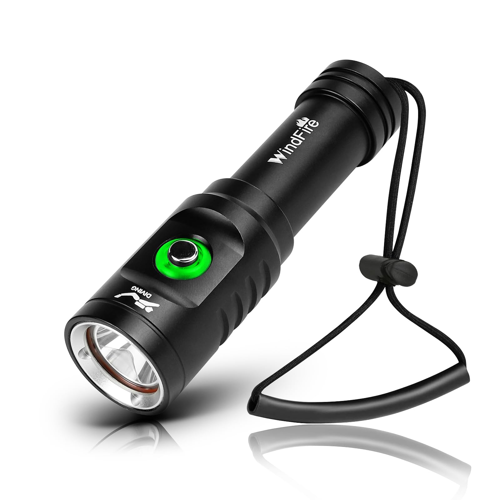 WINDFIRE Dive Light Scuba Diving Flashlight, Super Bright Rechargeable Waterproof Torch with Power Indicator, 3 Modes Underwater