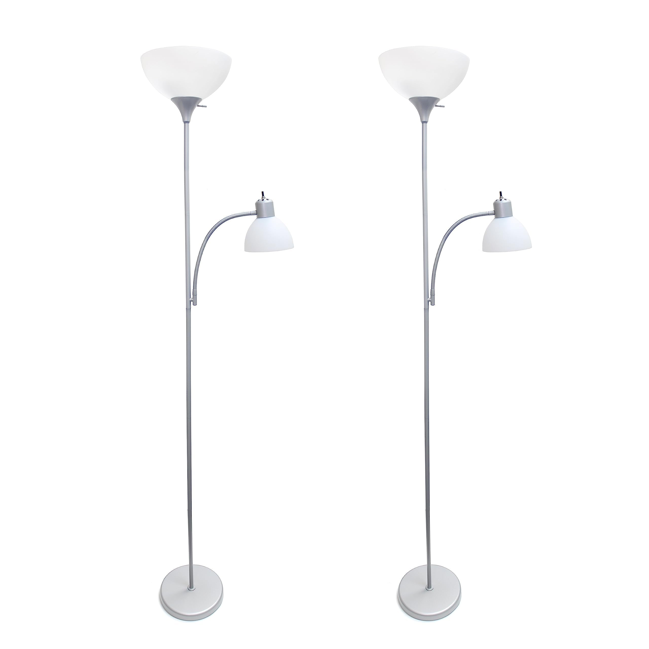 Simple Designs LF2000-SLV-2PK Floor Lamp with Reading Light 2 Pack, Silver