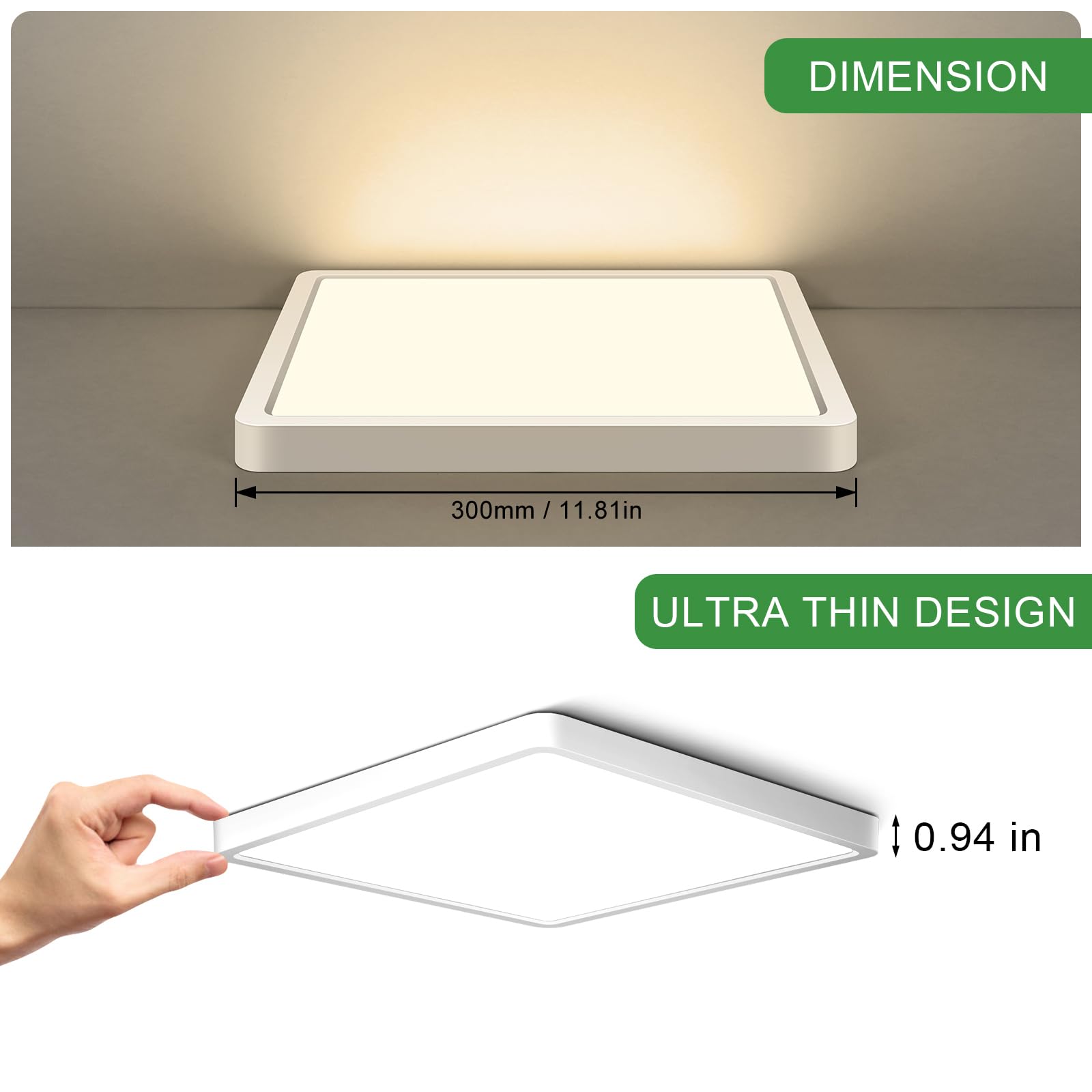 12Inch 24W Square Led Ceiling Light Fixtures Flush Mount  2800K Warm White Led Ceiling Lamp  Surface Mount Modern Ceiling Lights  Slim Flat Panel Lighting For Bedroom  Kitchen  Bathroom Etc.