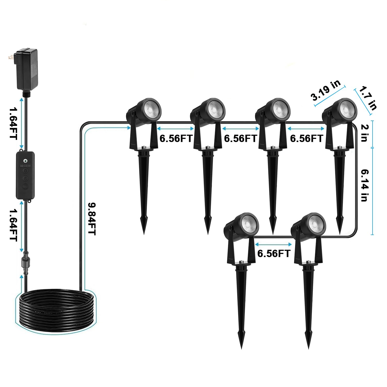 Zyan 6 Pack Outdoor Led Landscape Spotlights With Sensor, Dimmable With Timer, Dusk To Dawn, Ip65 Waterproof & Connectable
