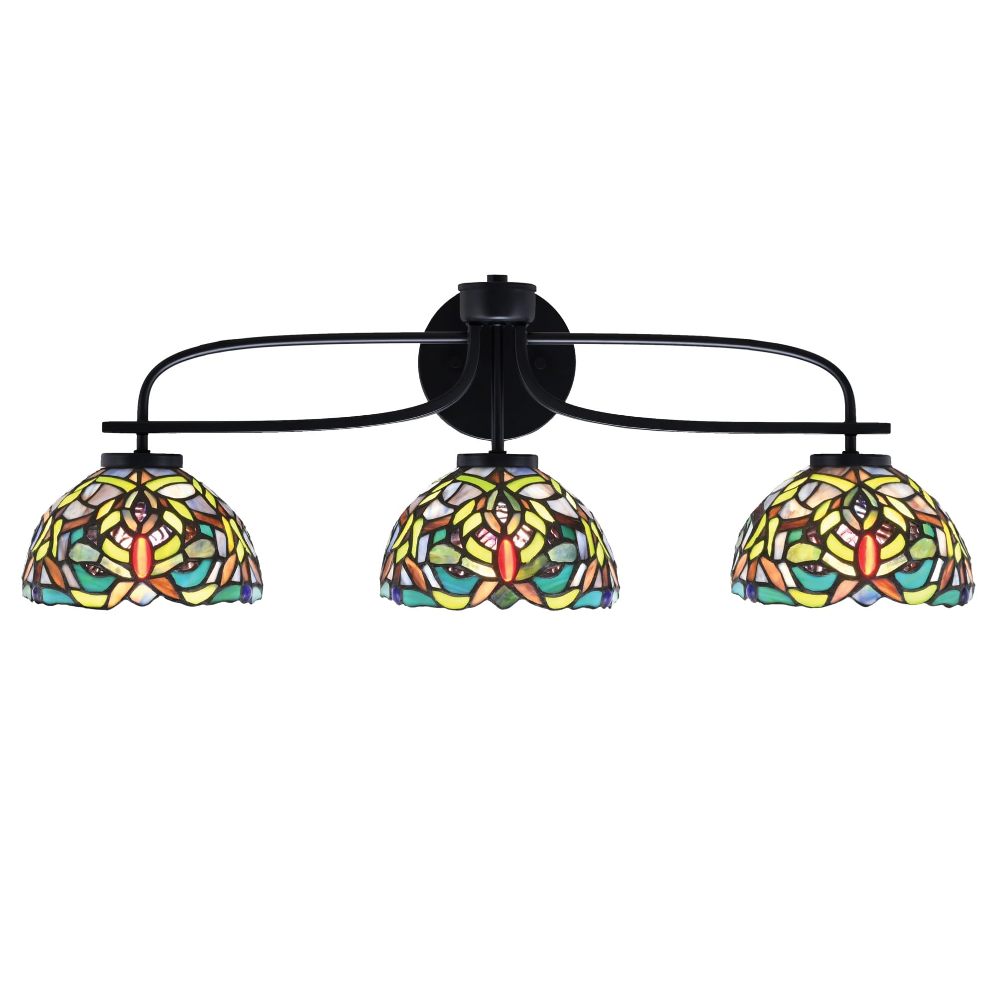 Cavella 3 Light Bath Bar Shown In Matte Black Finish With 7" Kaleidoscope Art Glass