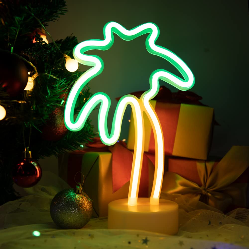 Enuoli Palm Tree Lights Neon Signs,Led Coconut Tree Neon Light For Bedroom,Battery/Usb Powered Palm Tree Night Lamp With Holder