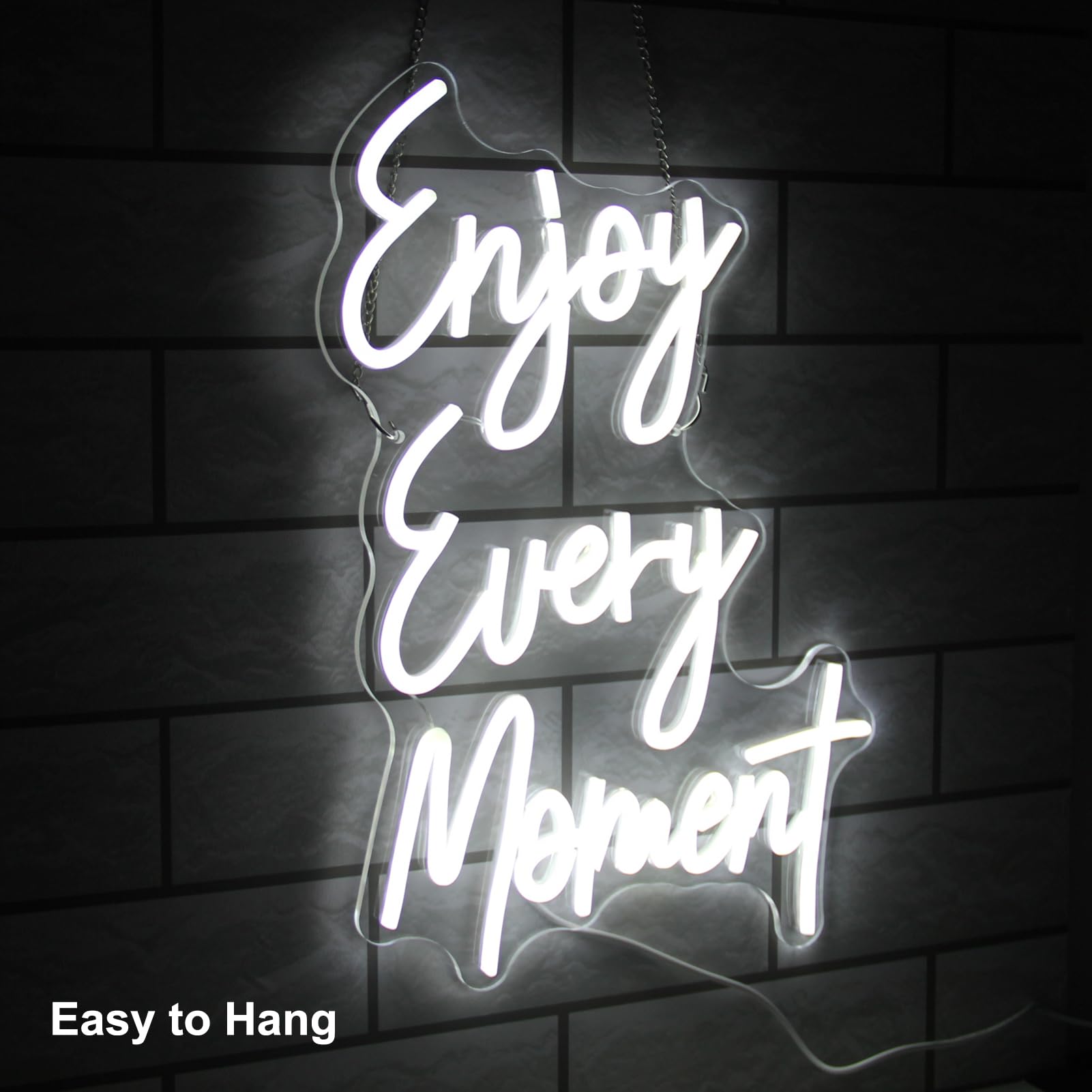 Kullneon Neon Light Sign - Enjoy Every Moment - White Plastic - 16.9inx11.6in for Bedroom, Bar, Restaurant, Party Decor
