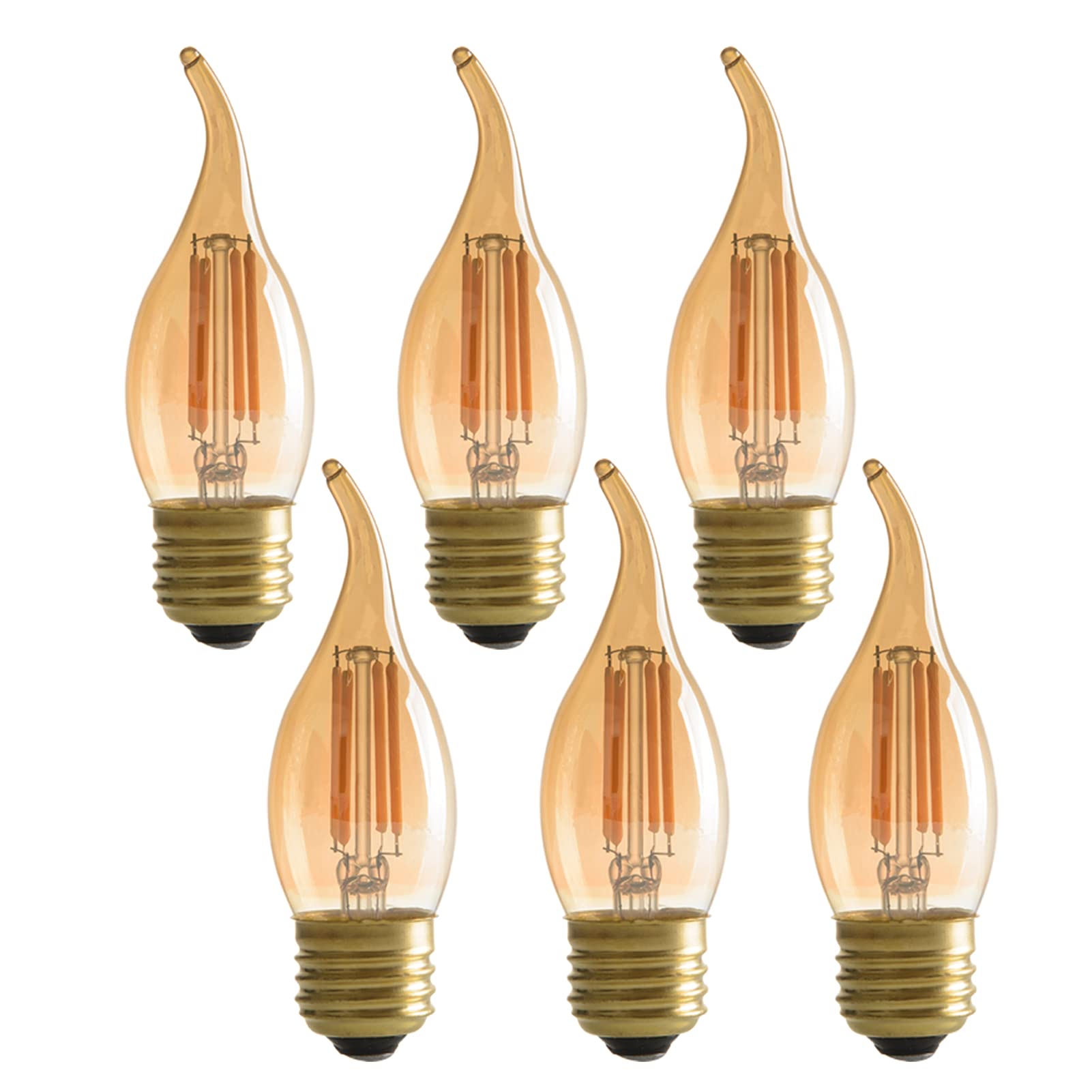 PANLAVIE LED Filament Chandelier Bulb 4W, Vintage Classic Edison Style, E26 Standard Base Amber Glass Light Bulbs, Gold Tint Fla