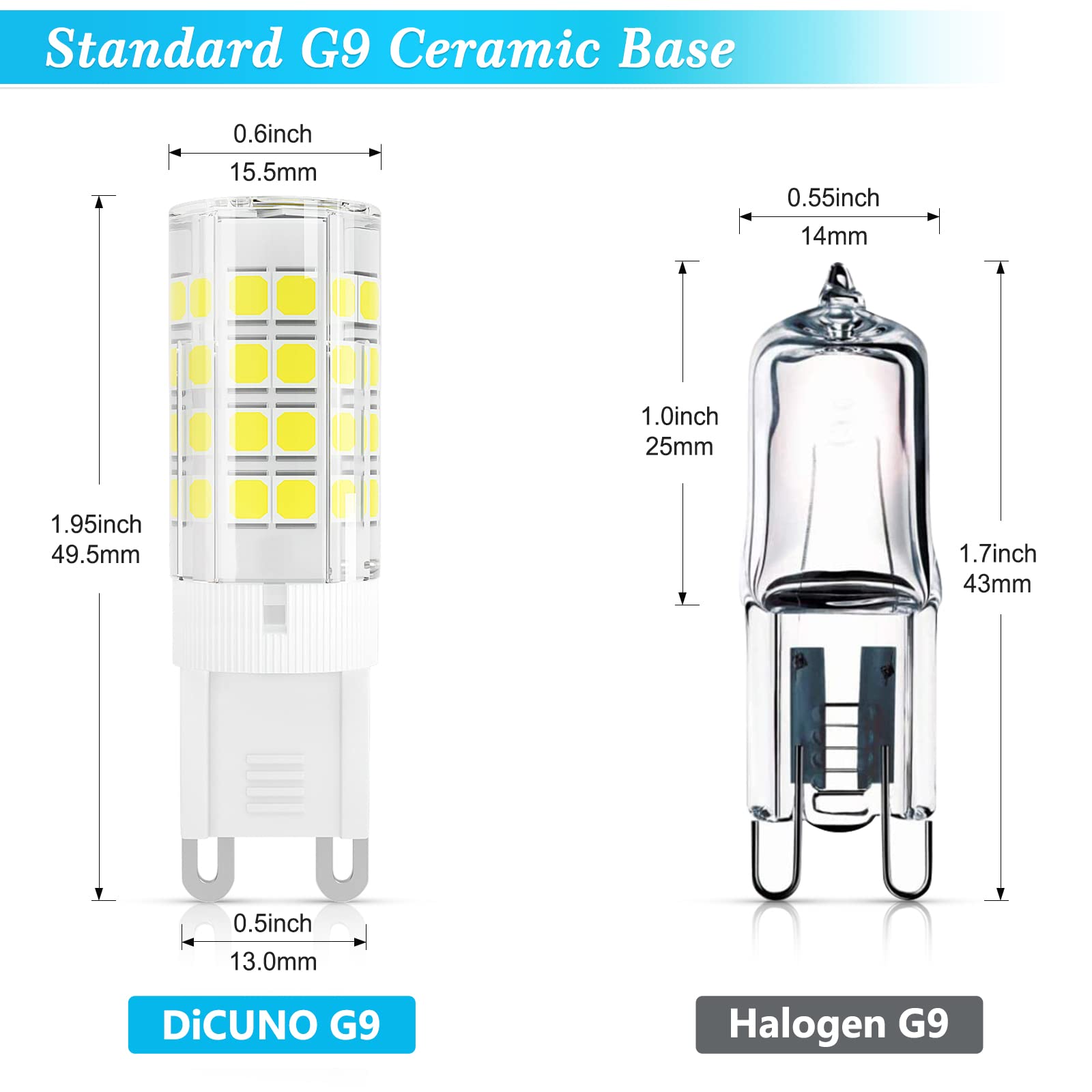 DiCUNO G9 LED Bulb 4W 40W Halogen Equivalent 6000K Daylight White Ceramic 6 Pack