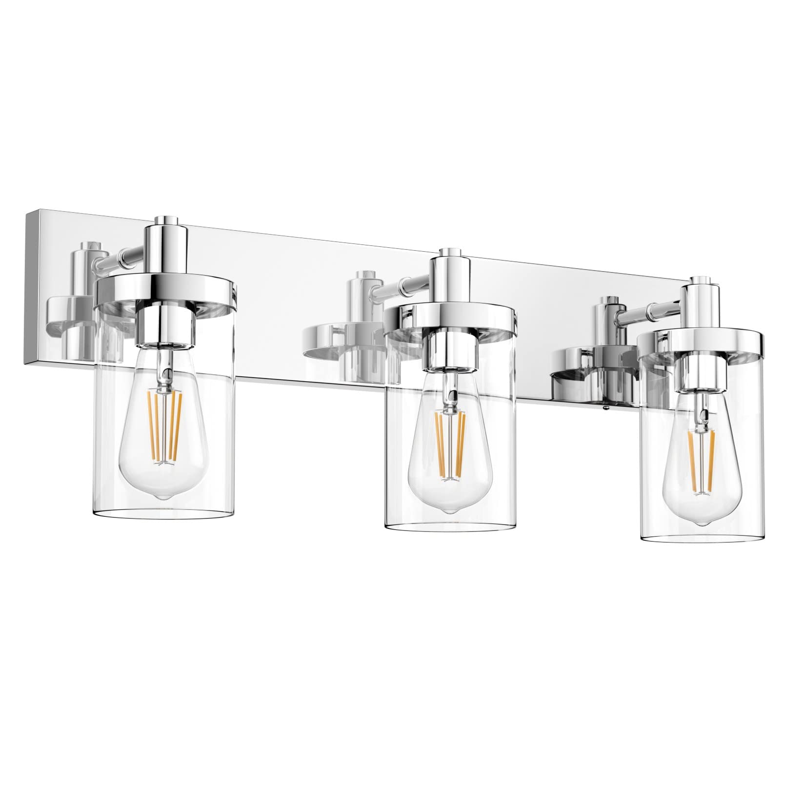 Aipsun Chrome 3-Light Vanity Light Fixture For Bathroom, Farmhouse Style With Clear Glass Shade, Model 1136