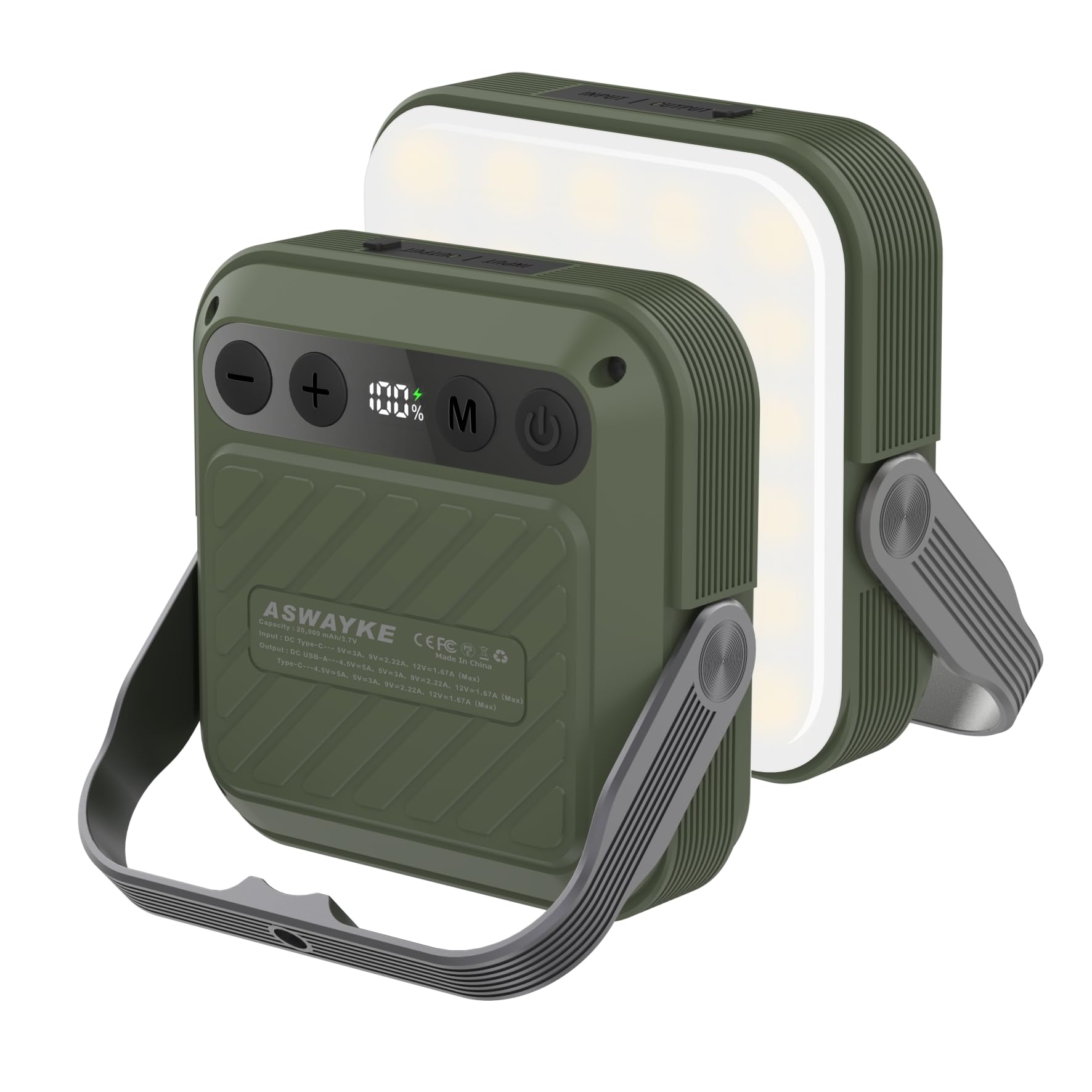 ASWAYKE 20000mAh Rechargeable LED Camping Lantern - 1600LM, QC3.0 22.5W, 4 - Color Switch, IPX5 Waterproof - Perfect for Camping