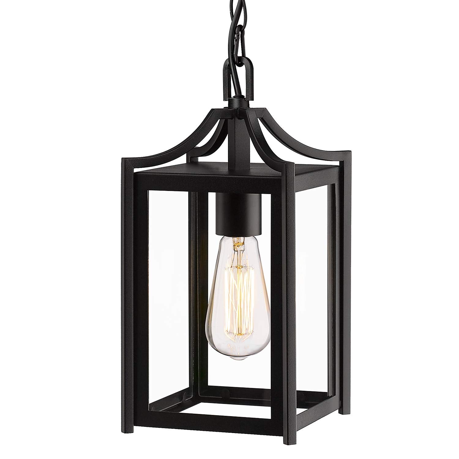 Osimir 14&quot; Black Outdoor Pendant Light With Adjustable Chain & Clear Glass Shade