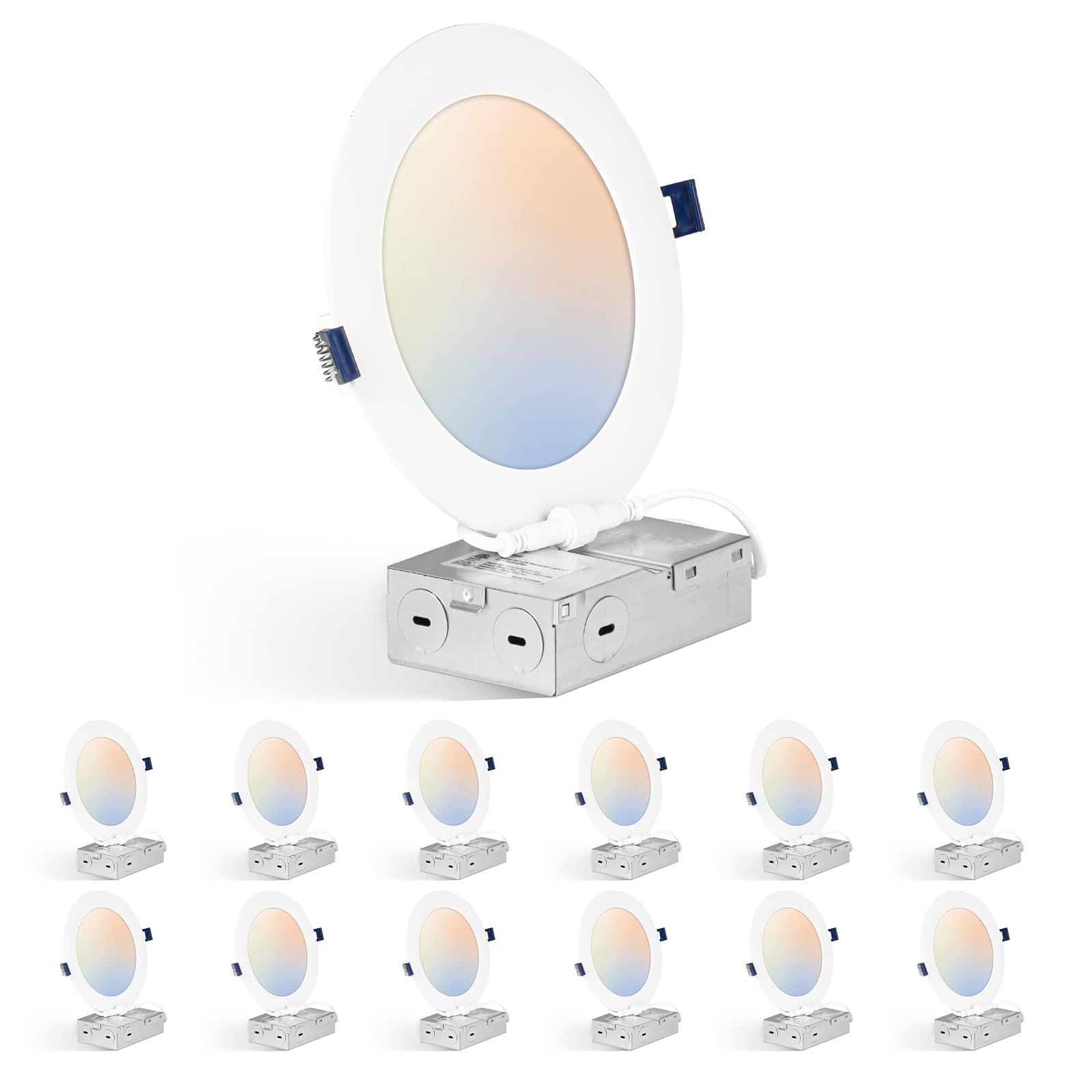 Anyhome 12 Pack 4 Inch LED Recessed Lighting, 5CCT Selectable 2700K-5000K, 10W 800LM, Dimmable Canless Recessed Lighting 4 Inch 