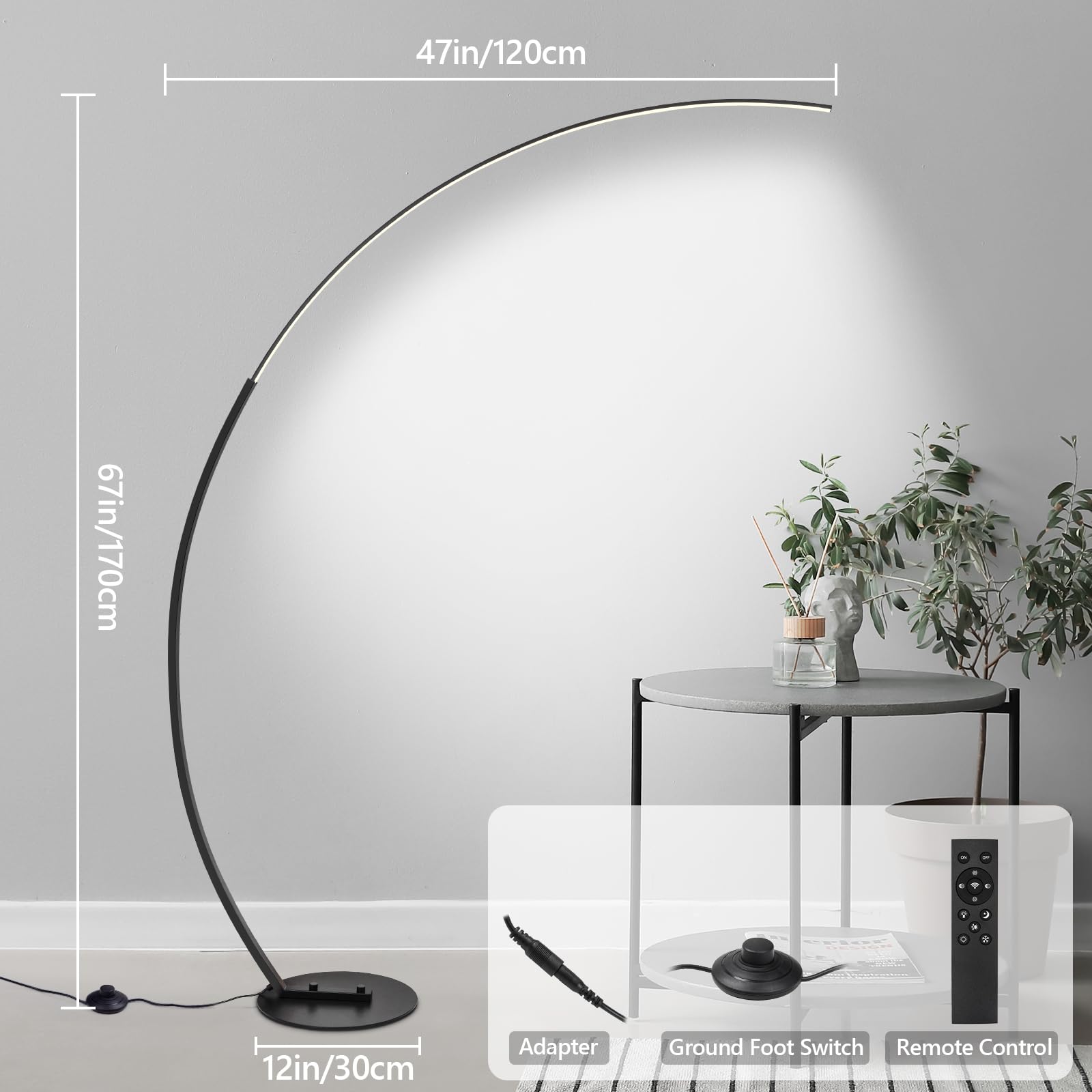 CHICLUX Arc Floor Lamp, Dimmable LED, 3 Color Temperatures, Modern Design, Model LX-87122, Metal, 3CCT-Arc
