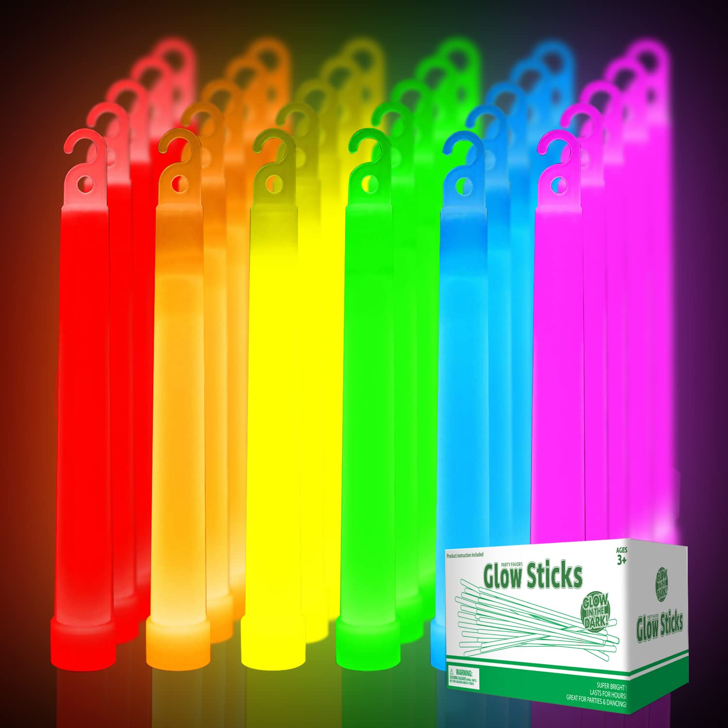 Omnisafe 24 Ultra Bright Large Glow Sticks With 24 Black Pe String, Multi Use Colourful 6 Inch Glowsticks For Parties, Camping,