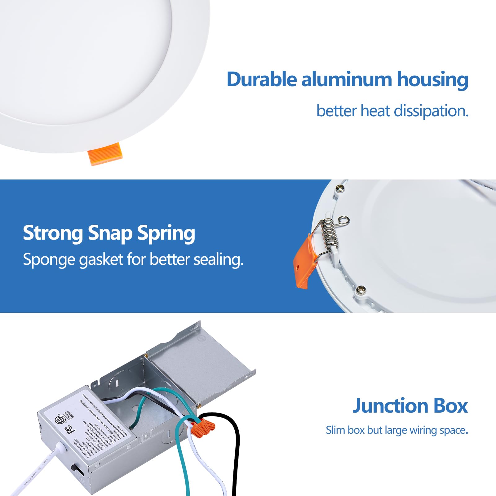 CycevSun 6 Inch LED Recessed Canless Wafer Light, Dimmable 3000K/4000K/5000K, 12W, White, IC Wet Rated