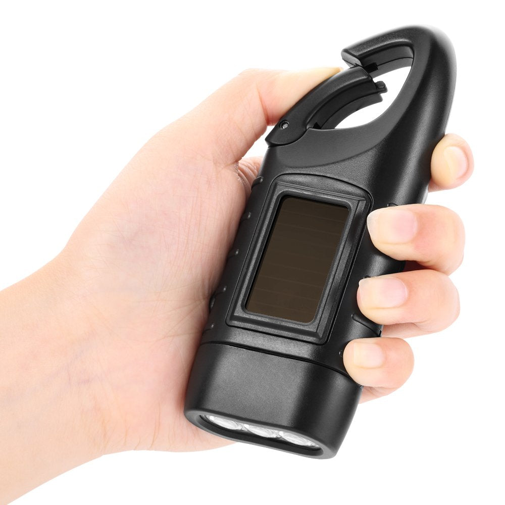 Simpeak Hand Crank Solar Powered Flashlight, Emergency LED Torch, 2PCS, Black, Model DT-309A, ABS Material