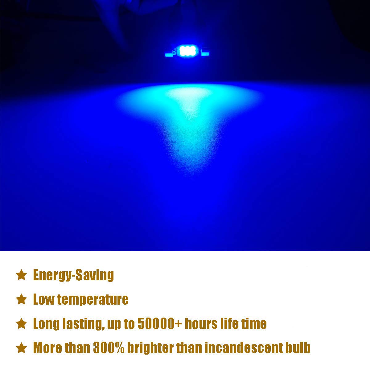 iBrightstar Festoon LED Bulbs 9-30V Error Free 31mm Blue for Interior Dome Lights and License Plate, Model iBrightstar-31mm-3030-6B