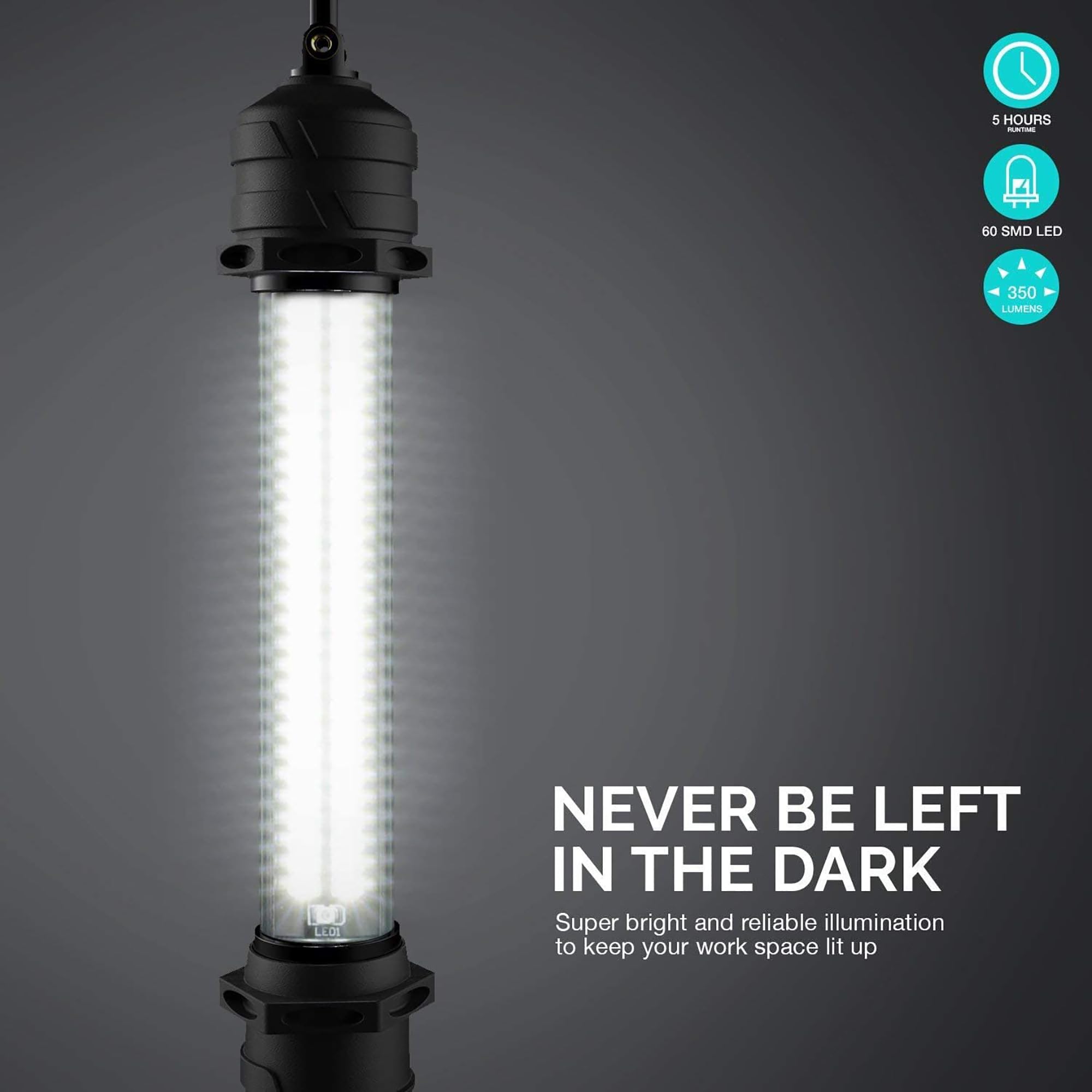 Neiko 40464A Cordless Led Work Light, Multipurpose Portable Light With 350 Lumens, 5 Hours Of Run Time, And 4,000-Mah Rechargeable Li-Ion Battery