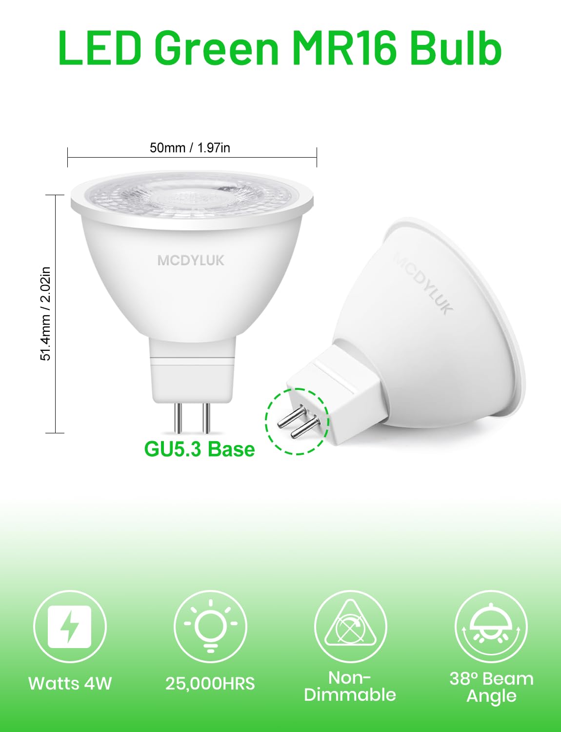 Led Mr16 Green Light Bulb 4W  20W 35W 50W Halogen Equivalent  12V Low Voltage Gu5.3 Bi-Pin Led Green Bulbs For Christmas Outdoor Landscape Yard Garden Tree Pool Holiday Lighting  38 Deg  6 Pack