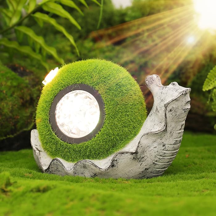 Vasesun Solar Snail Garden Statue Lights for Outdoor Flocking Decor with Colorful Changing LED Figurine Lighting Resin Flocked D