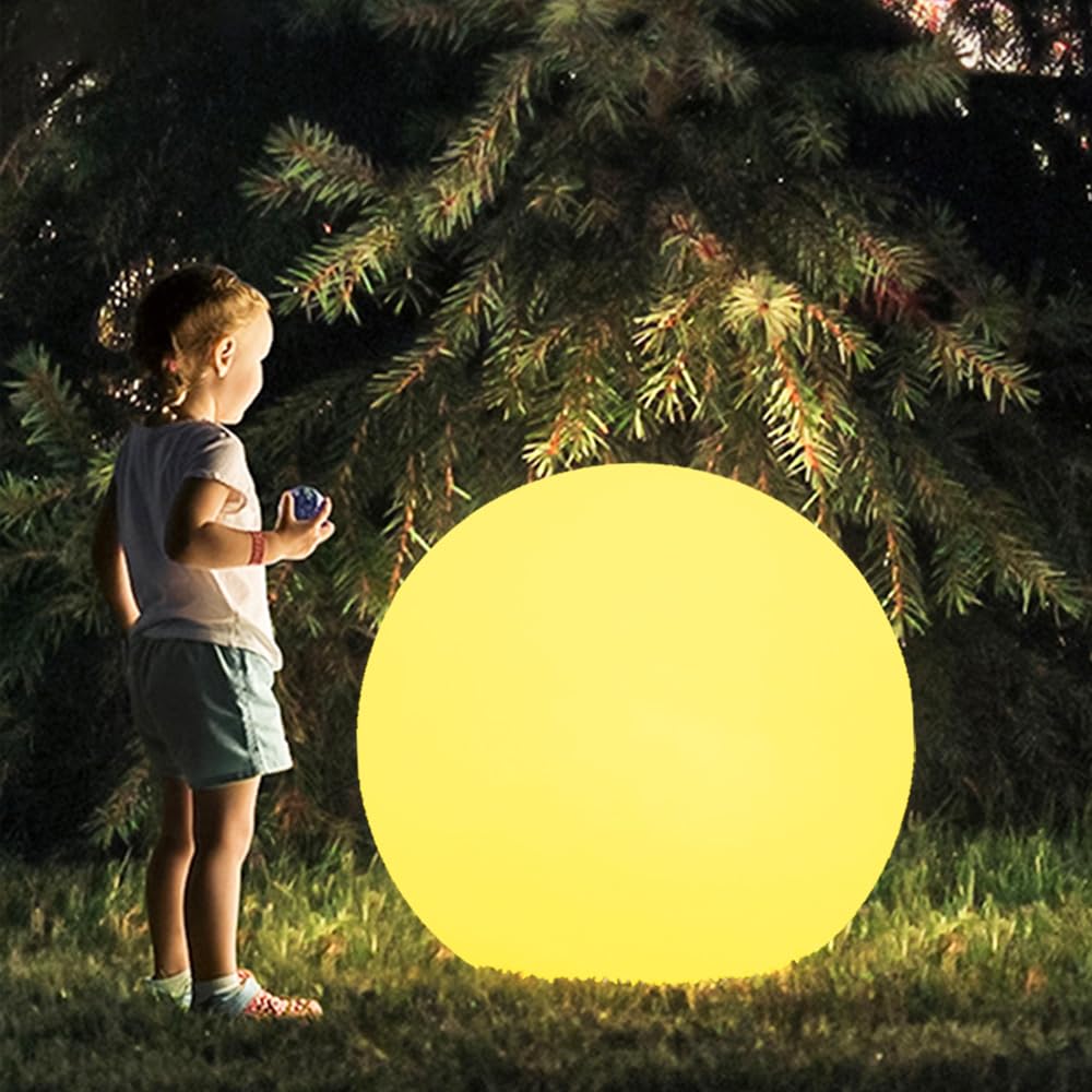 20-in LED Glowing Orb Light, Dimmable RGB Color Changing Globe Floor Lamp with Remote, Large Rechargeable Outdoor Garden Ball Li