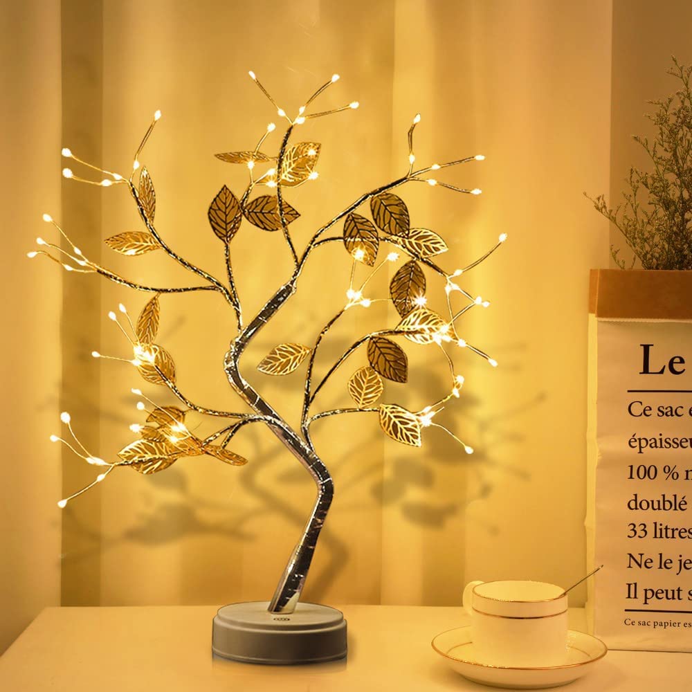 SAIELLIN 20 Metal Leaf Lamps for Home Decoration DIY LED Table Lamps String Lights Battery/USB Operated Night Lamp for Home Deco