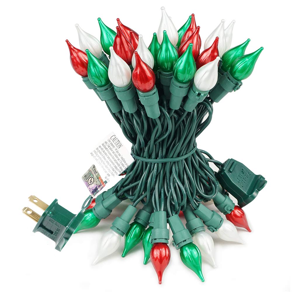 BOHON Multi Color Christmas Light Set 50 LEDs UL Certified LED String Lights Plug in Indoor/Outdoor String Lights for Xmas Holiday Decor Green Wire Light Set Extendable C3 Glass Bulb