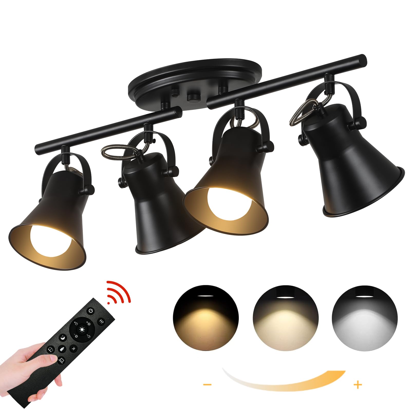 Keesfu 4-Light Led Track Lighting Kit,Black Semi Flush Mount Ceiling Light Dimmable With Remote Control,Modern Accent Lighting For Dining Room,Bedroom,Hallway,Kitchen.(Bulb Include)