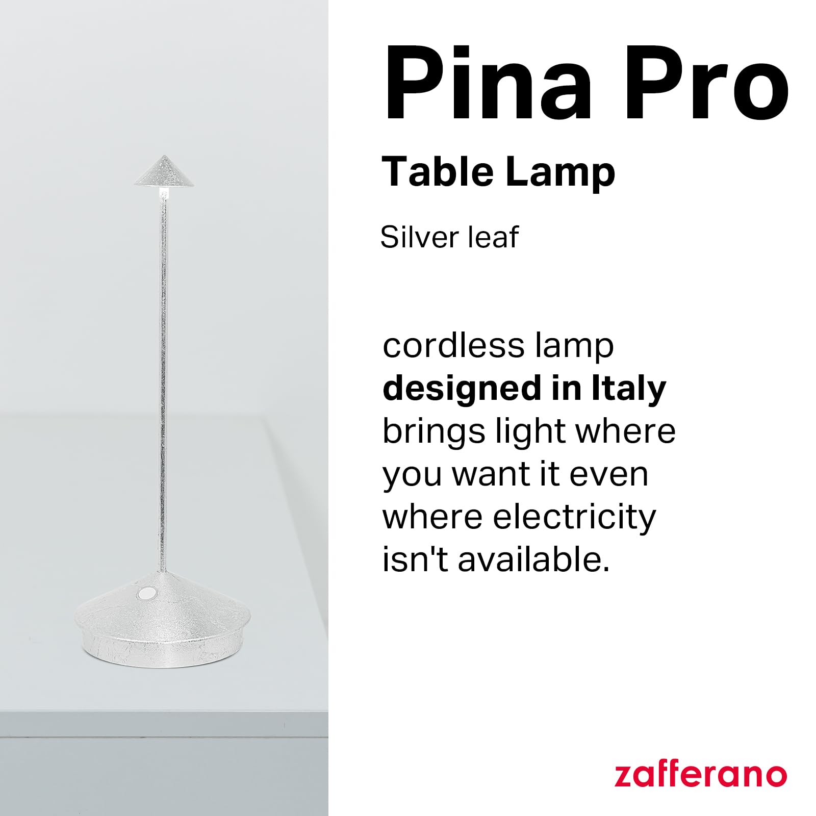 Zafferano, Pina Pro Lamp With Silver Leaf, Rechargeable Cordless Table Lamp With Touch Controls, Usable As An Indoor Lamp, Dimme