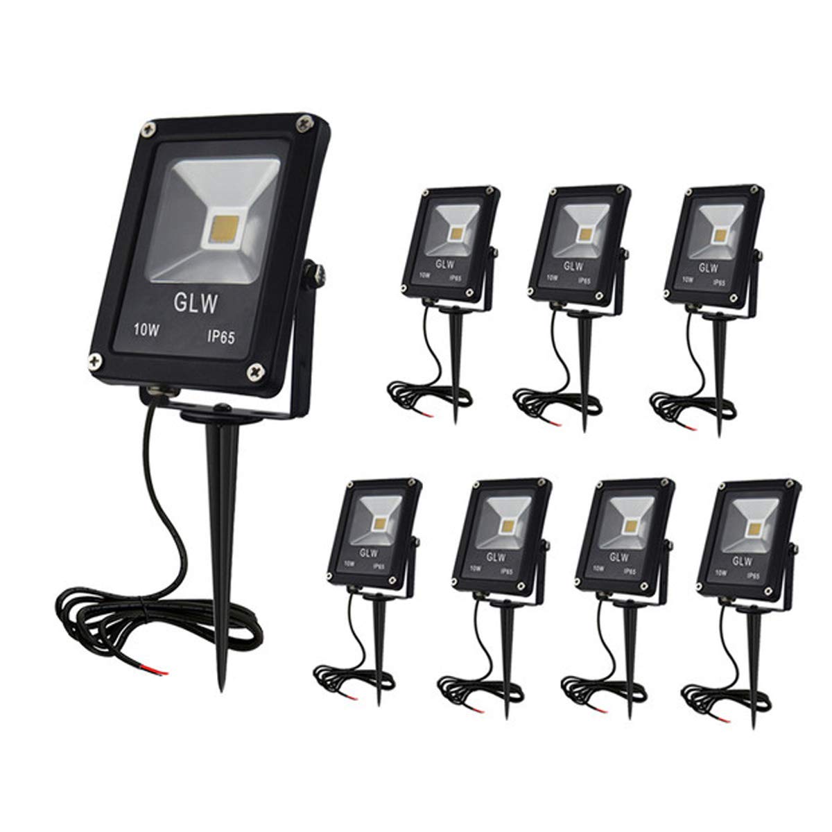 GLW Low Voltage Landscape Lights 10W 12V, IP65 Waterproof, 3000K Warm White, Metal Aluminum, 8 Pack