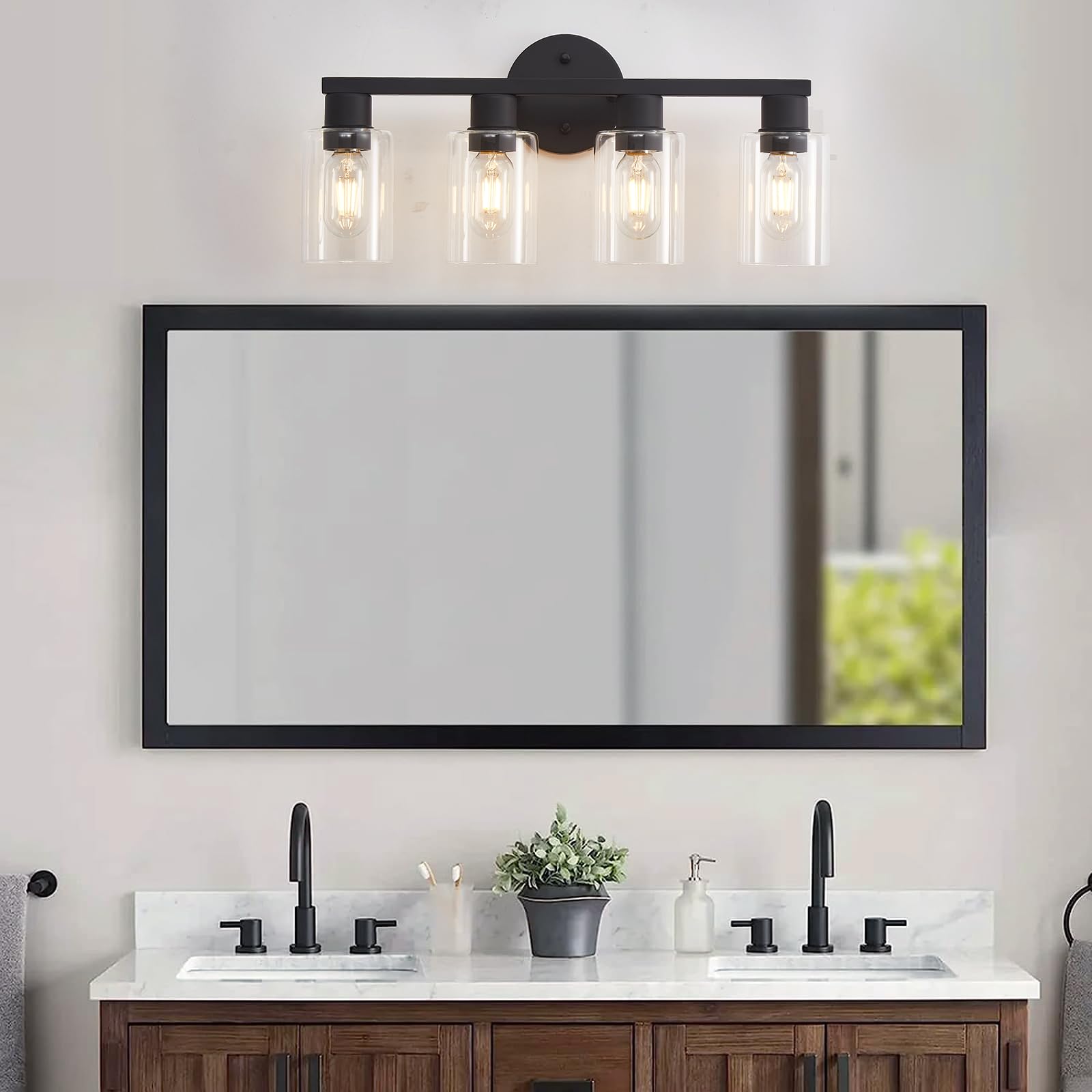 4 Light Bathroom Vanity Light, Bathroom Light Fixtures With Clear Glass Shade, Modern Farmhouse Bathroom Light Fixtures, Matte B