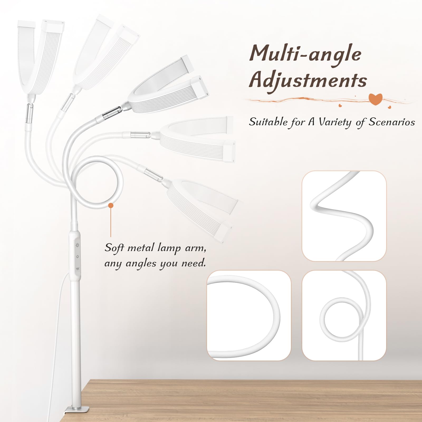 Mznoo Half Moon LED Desk Lamp with Clamp, 5 Brightness Levels, 5 Color Modes, Model M500, White