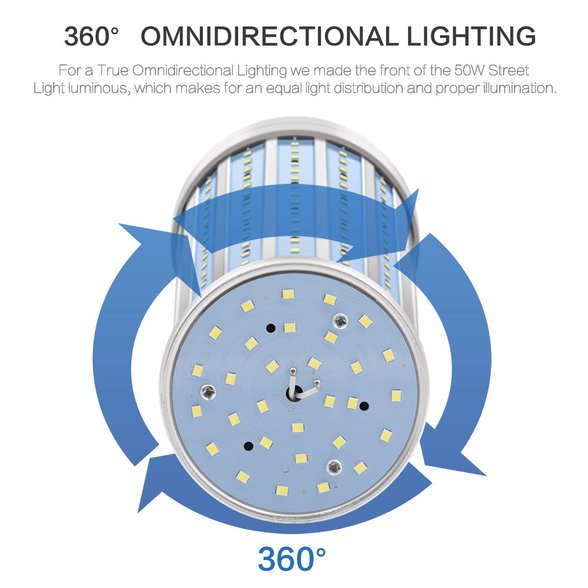 Led Corn Light Bulb 500W Equivalent 5000 Lumen 6500K 50W Large Area Cool Daylight White E26/E27 Medium Base Corn Bulb For Outdoo