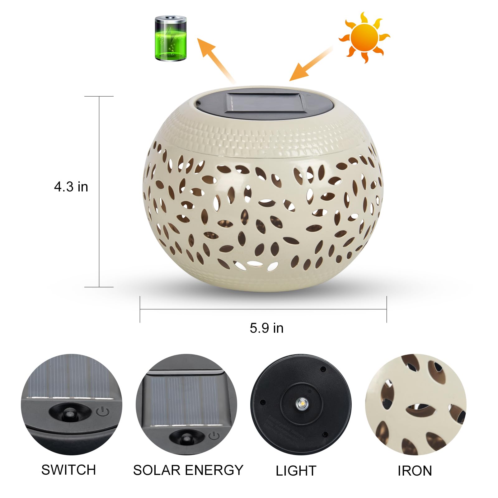 Solar Lanterns Waterproof Outdoor Decor - 1 Pack White Hollow Out Metal Solar Lights - Unique Gifts For Women Mom Wife - Outside