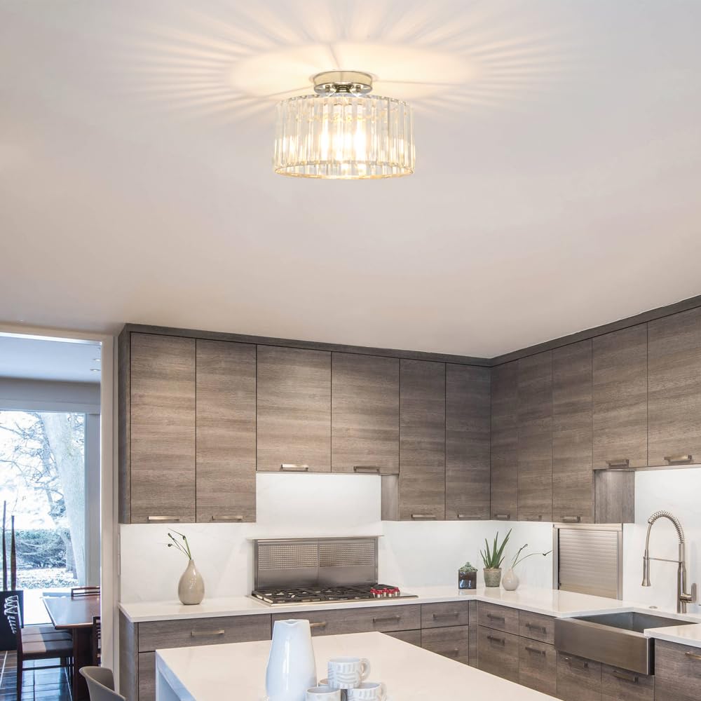 Crystal Ceiling Light Fixture, Chrome Close To Ceiling Light Fixtures, Modern Semi Flush Mount Ceiling Light, Hallway Lighting F