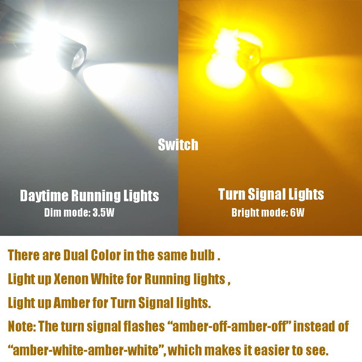 iBrightstar 3157 Switchback LED Bulbs, Extremely Bright 3030 Chipsets, White/Amber, Aluminum, Replacement for DRL and Turn Signal Lights