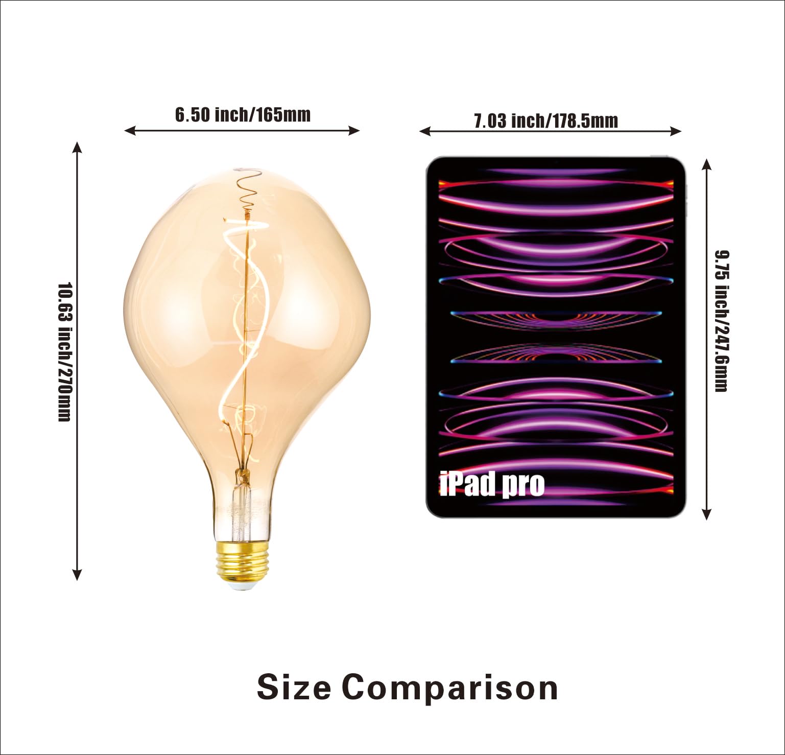 SD LUX Vintage Giant LED Bulb - Dimmable 5W 250LM, Warm White 2200K, E26 Base, Extra Large Amber Glass, Model FLBIG