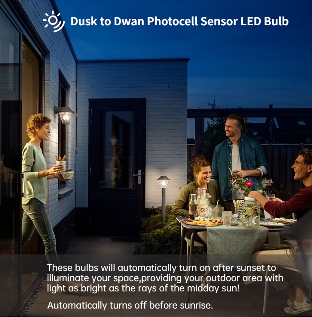 Geplad 6 Pack Dusk To Dawn Light Bulbs Outdoor, Sensor A19 Led Light Bulb, Auto On/Off Photocell Automatic For Outdoor Lighting,