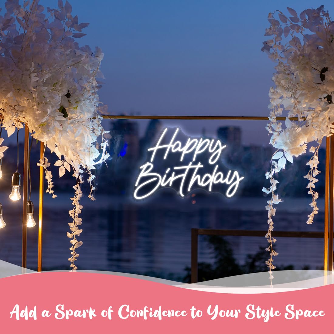 Happy Birthday Neon Sign For Backdrop Large Happy Birthday Light Up Sign White Led Sign For Home Company Birthday Party, 21.65 *