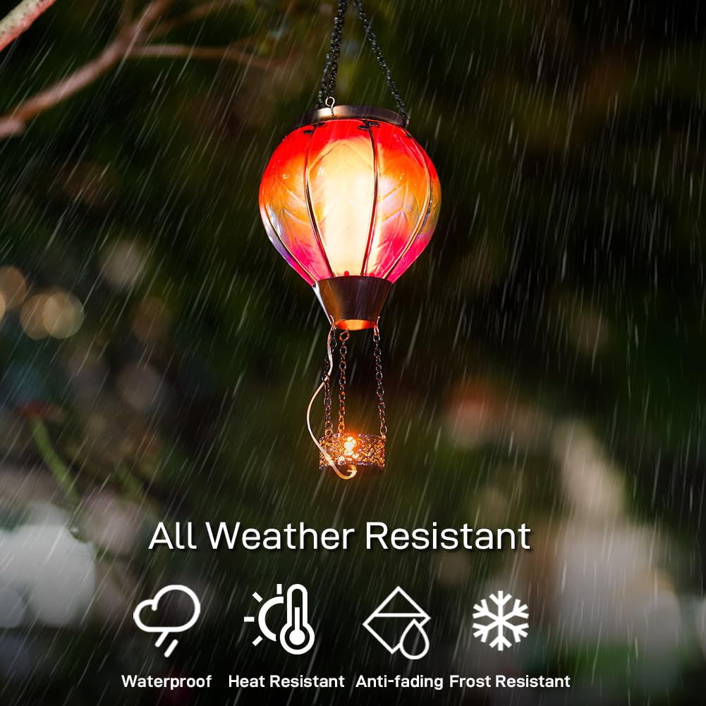 Starsoul Solar Lantern - 2 PC Rainbow Hot Air Balloon, Waterproof Glass, Colorful Outdoor Hanging Light for Garden Patio Party Decorations