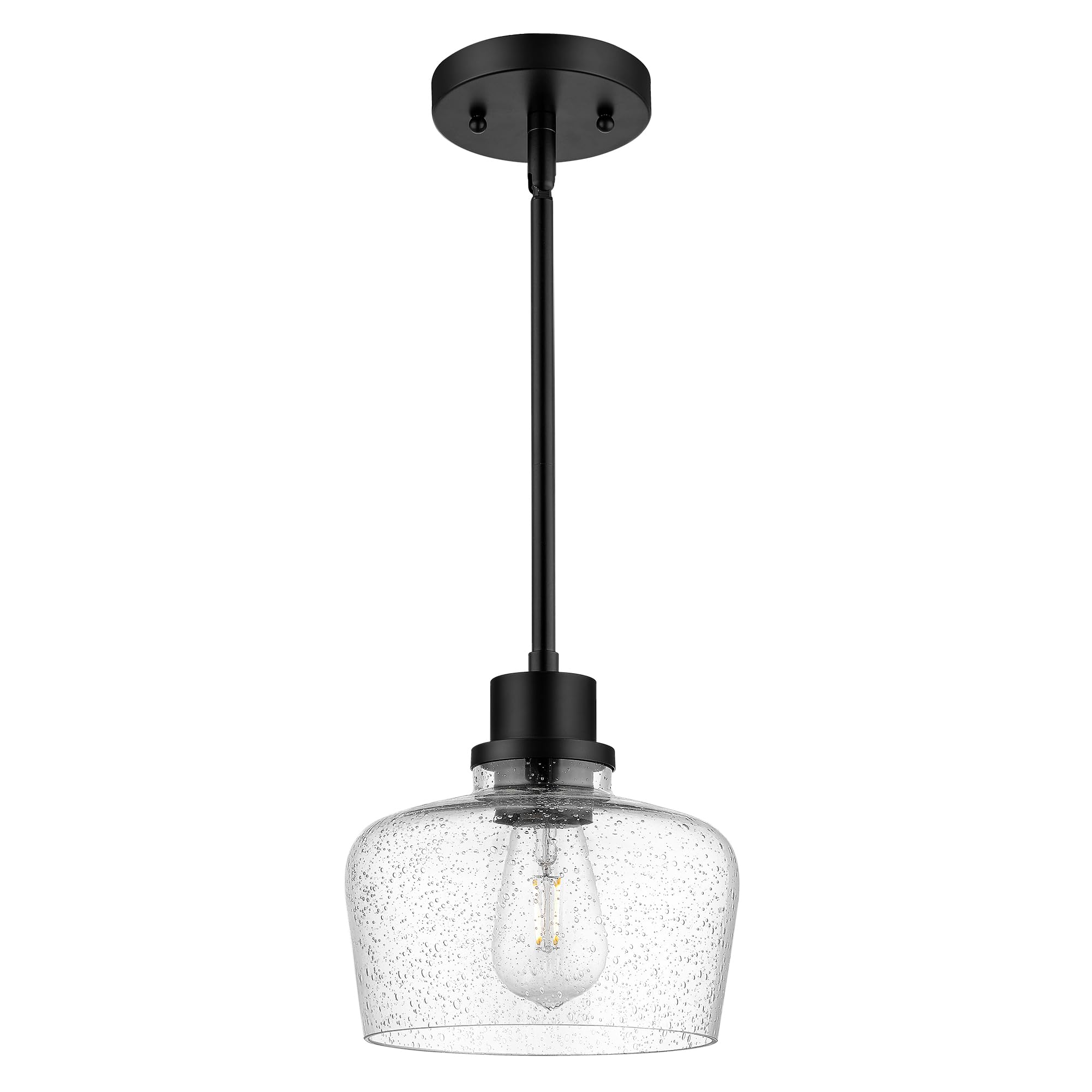 Emak Modern Farmhouse Pendant Lights Kitchen Island, Black Pendant Light Fixtures with Seeded Glass Shade, 8 Inch Hanging Lights