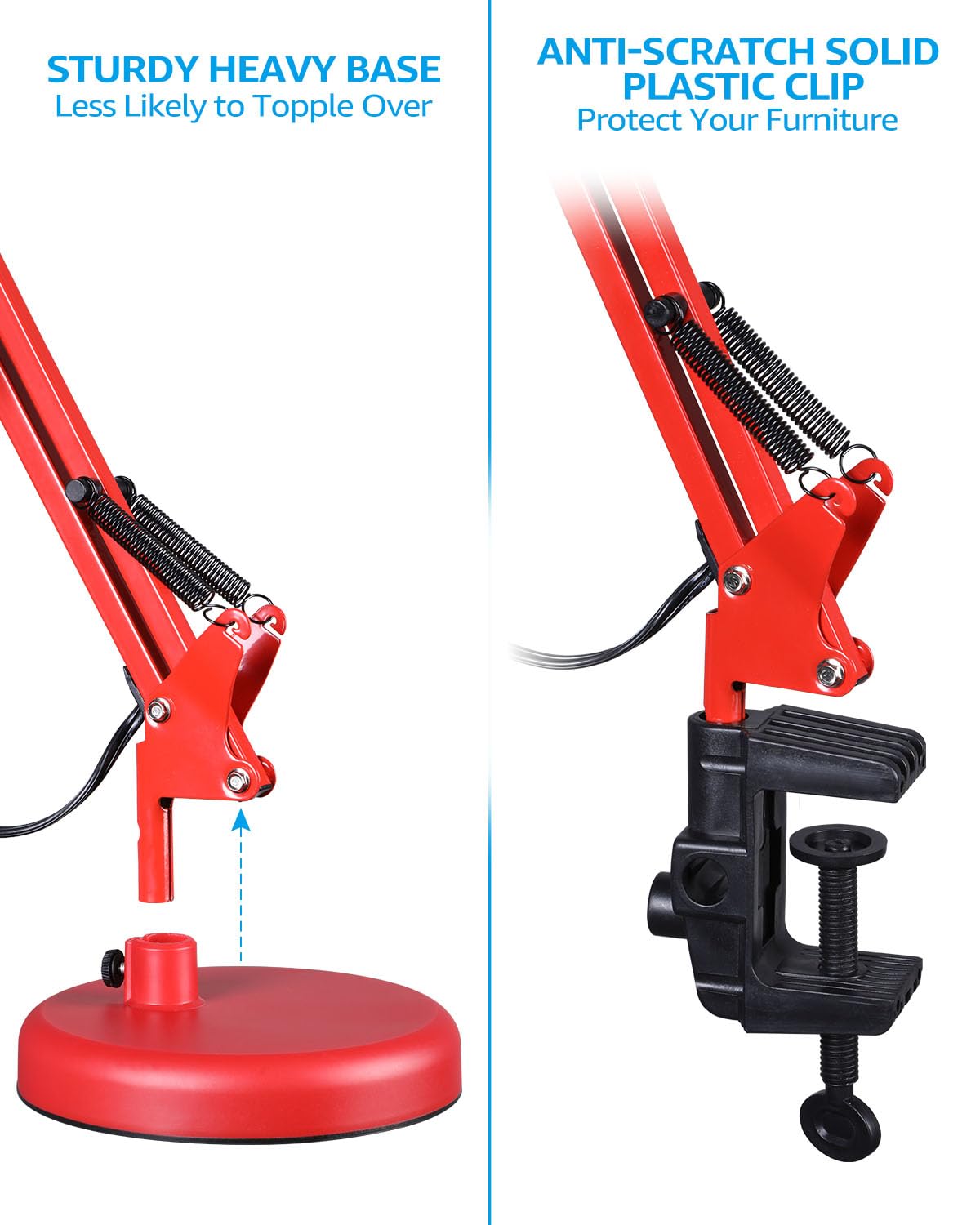 TORCHSTAR Metal Desk Lamp, Adjustable Gooseneck, Red, E26 Base, Architect Design, Model R2-ATSADEK-40WMRED-V2
