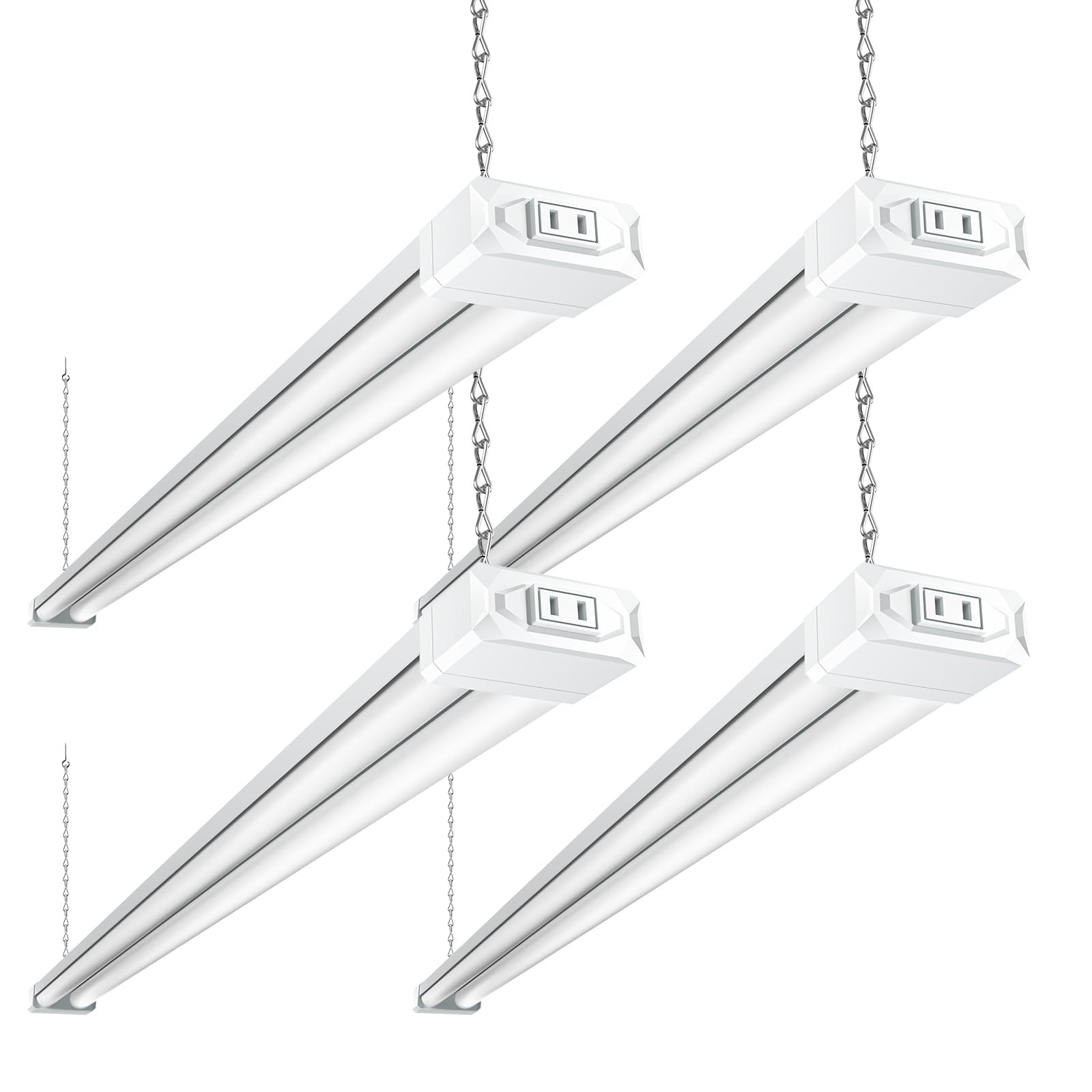 BBOUNDER LED Shop Light, 4 Pack, 6500K Cool Daylight, 4400 LM, 4 FT, White, Integrated Fixture, Surface & Suspension Mount