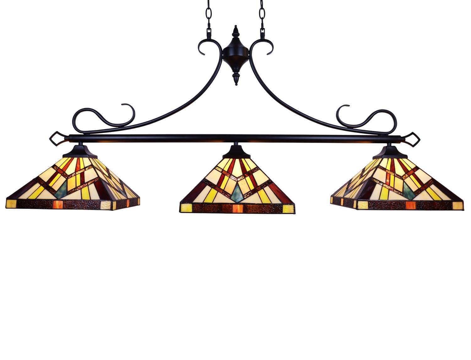 Chloe Lighting Vincent Tiffany-Style 3 Light Pendant, 47" Wide, Multicolor, Glass, Model CH3T523BM47-IL3