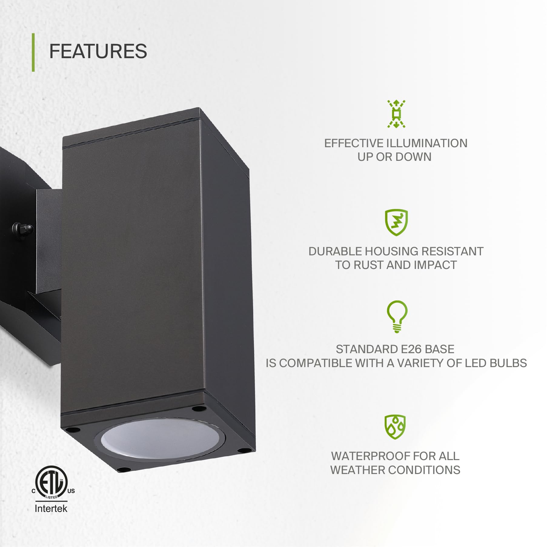 ASD 1-Way Square Cylinder Wall Light Fixture, 60W E26, Waterproof, Oil-Rubbed Bronze, Model A-OCLS-1I-2660-BZ